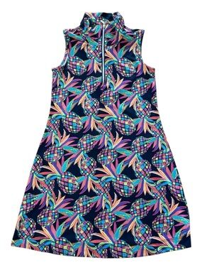 Lulu-B Womens Pineapple Summer Zip Up Dress Small Collared Tropical Vacation